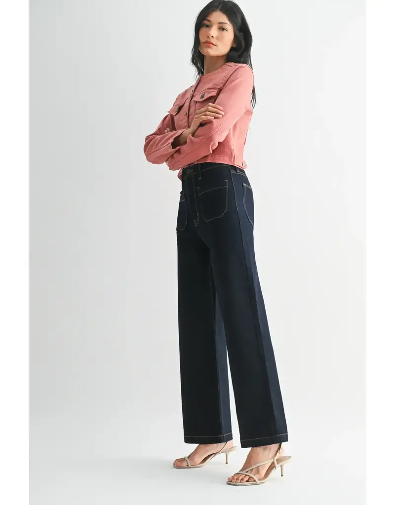 Just Black Denim Patch Pocket Wide Leg Jeans