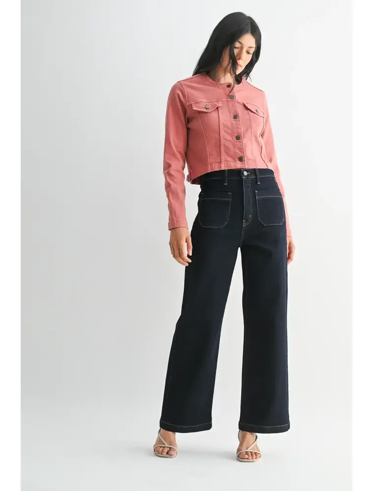 Just Black Denim Patch Pocket Wide Leg Jeans