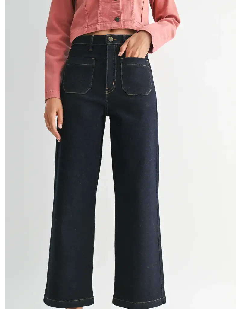 Just Black Denim Patch Pocket Wide Leg Jeans