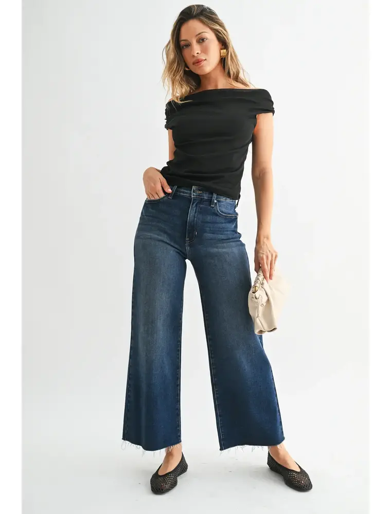 Just Black Denim Scissor Cut Wide Leg Cropped Jeans
