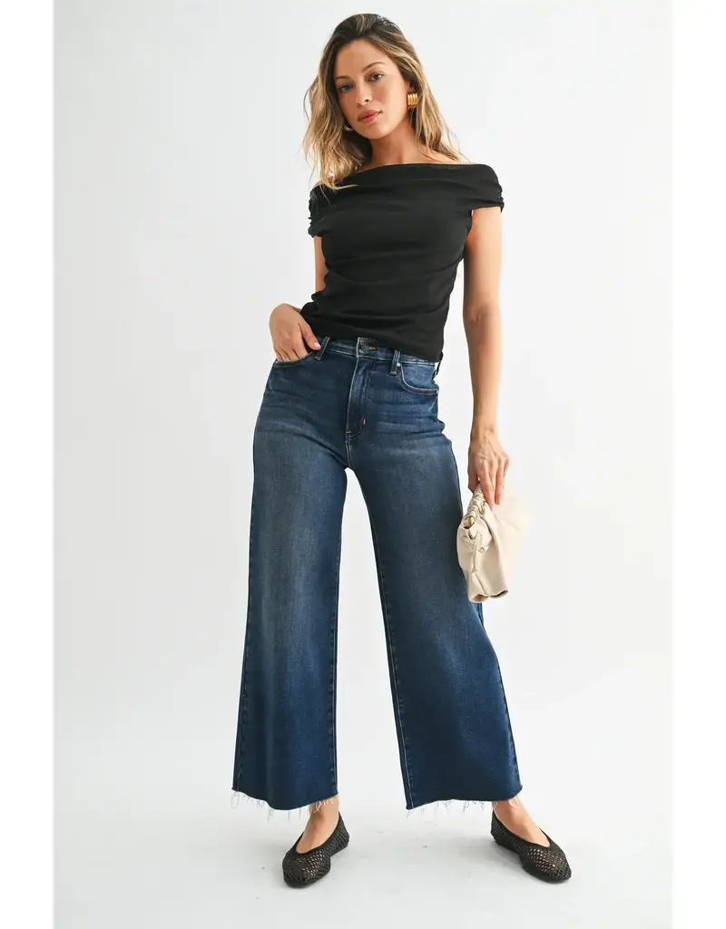 Just Black Denim Scissor Cut Wide Leg Cropped Jeans