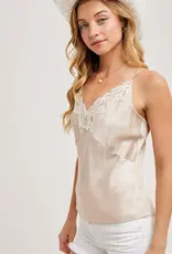 Bluivy Lace Trimmed Satin V-Neck Camisole