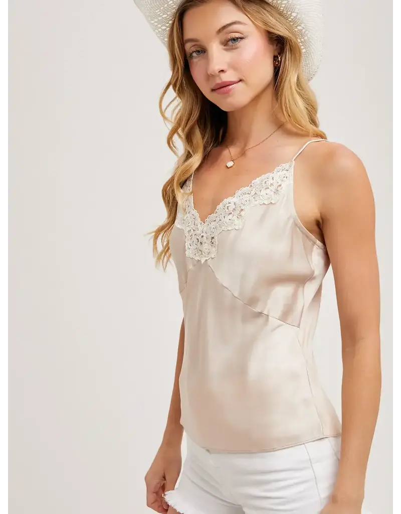 Bluivy Lace Trimmed Satin V-Neck Camisole