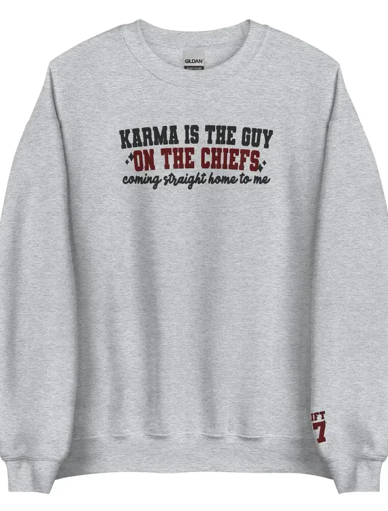 CrescentCatCo Karma is the guy on the Chiefs Embroidered Crewneck