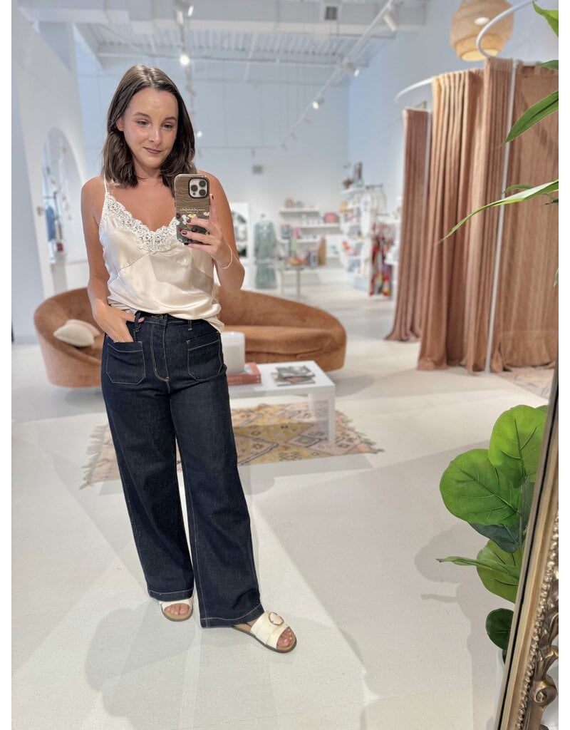 Just Black Denim Patch Pocket Wide Leg Jeans