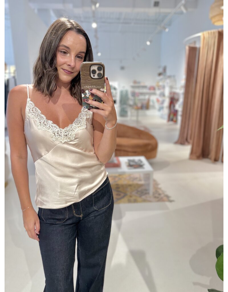 Bluivy Lace Trimmed Satin V-Neck Camisole