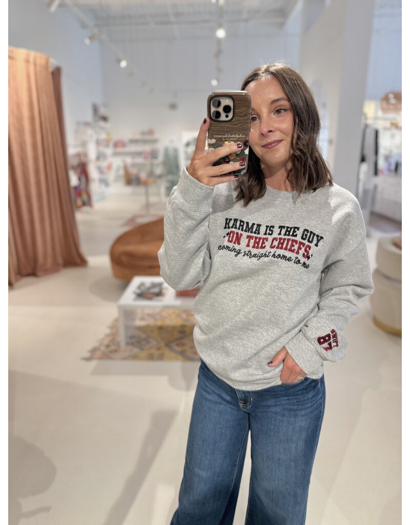 CrescentCatCo Karma is the guy on the Chiefs Embroidered Crewneck