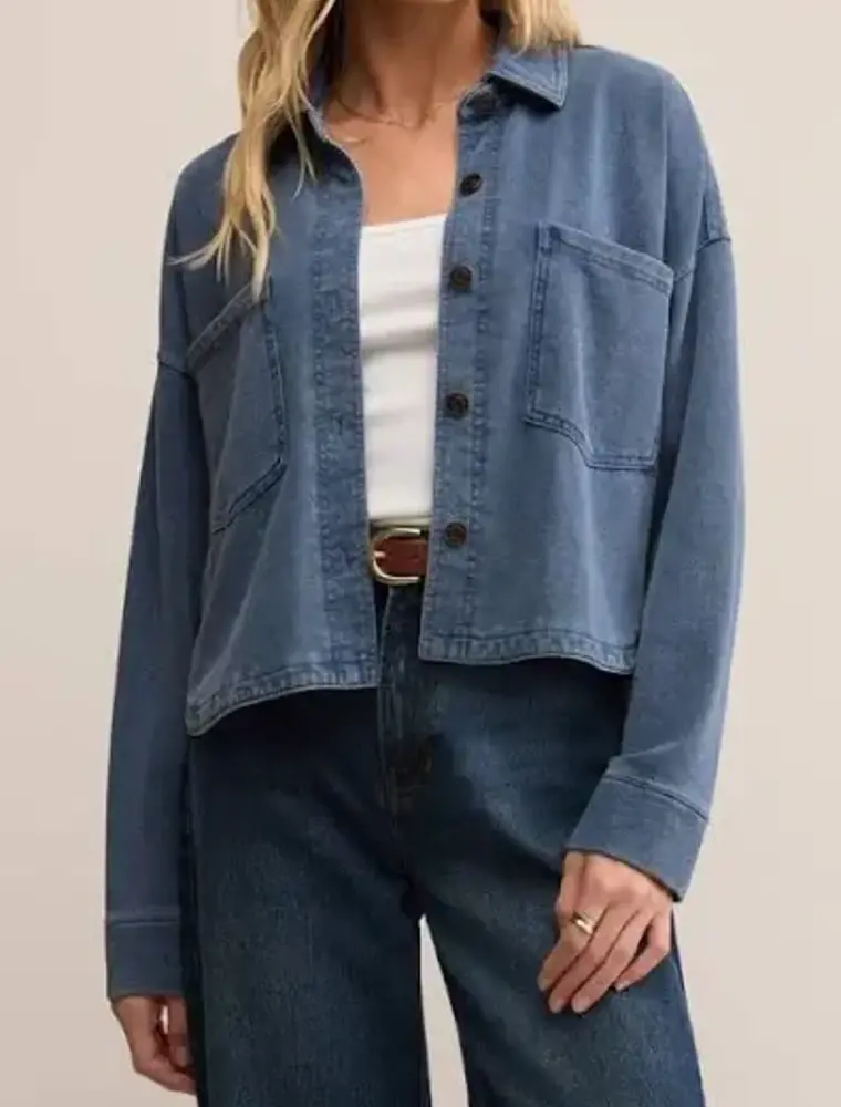 Z Supply All Day Cropped Knit Denim Jacket