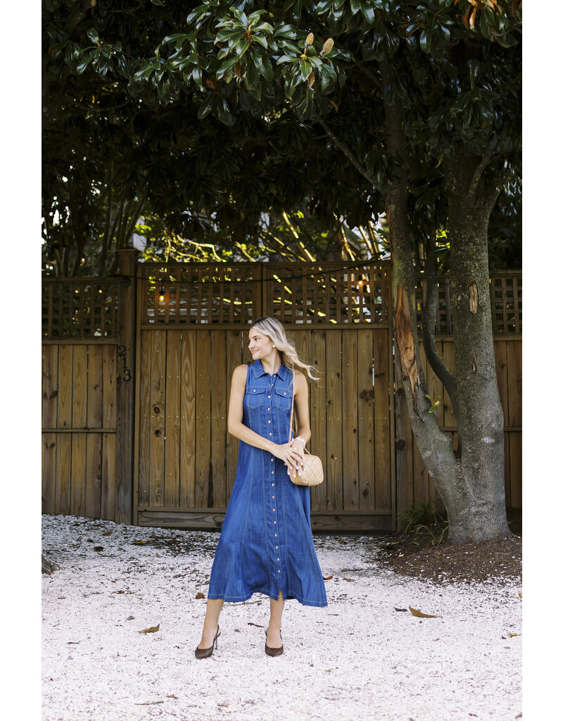Liverpool Sleeveless Button Down Denim Dress