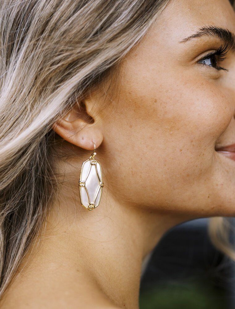 Kendra Scott Elle Lattice Frame Drop Earring Gold Ivory Mother of Pearl