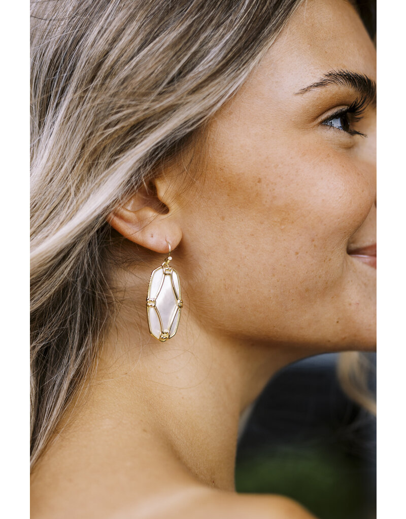 Kendra Scott Elle Lattice Frame Drop Earring Gold Ivory Mother of Pearl