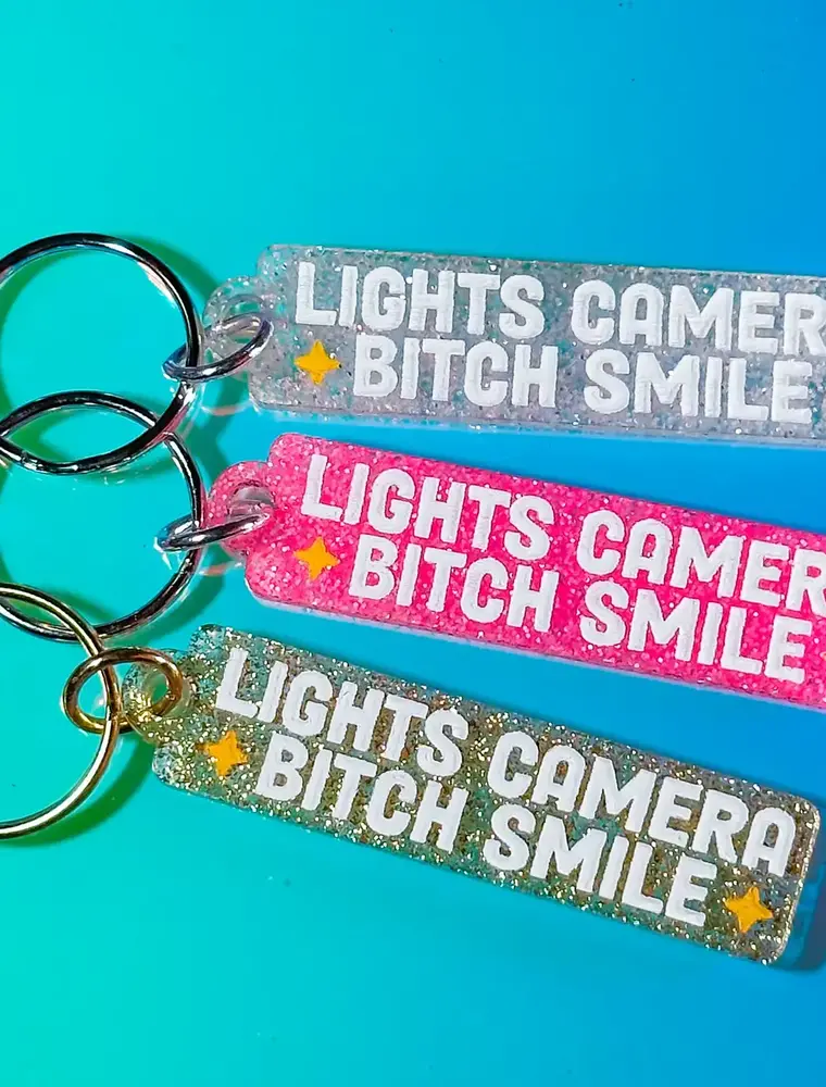The Hissin Kitten Lights Camera Bitch Smile Glitter Swiftie Keychain