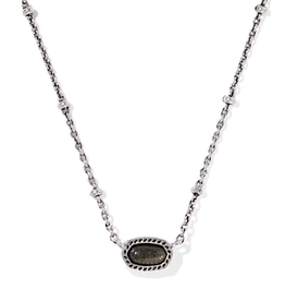Kendra Scott Mini Elisa Satellite Short Necklace Vintage Silver Golden Obsidian