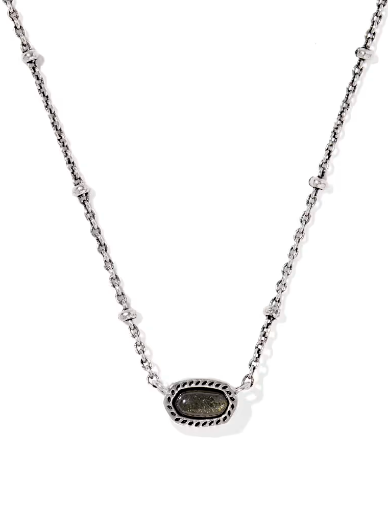 Kendra Scott Mini Elisa Satellite Short Necklace Vintage Silver Golden Obsidian