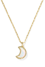 Kendra Scott Moon Short Pendant Necklace Gold White Opalscent