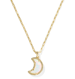 Kendra Scott Moon Short Pendant Necklace Gold White Opalscent