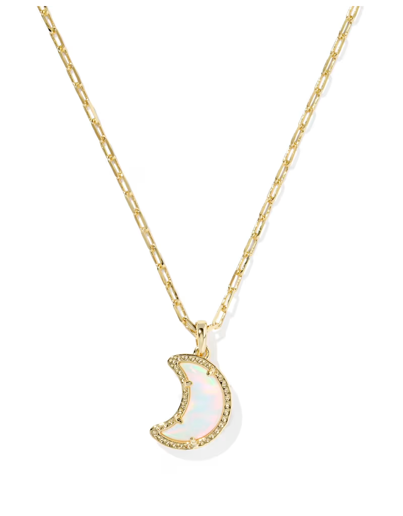 Kendra Scott Moon Short Pendant Necklace Gold White Opalscent