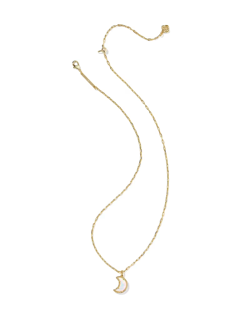 Kendra Scott Moon Short Pendant Necklace Gold White Opalscent