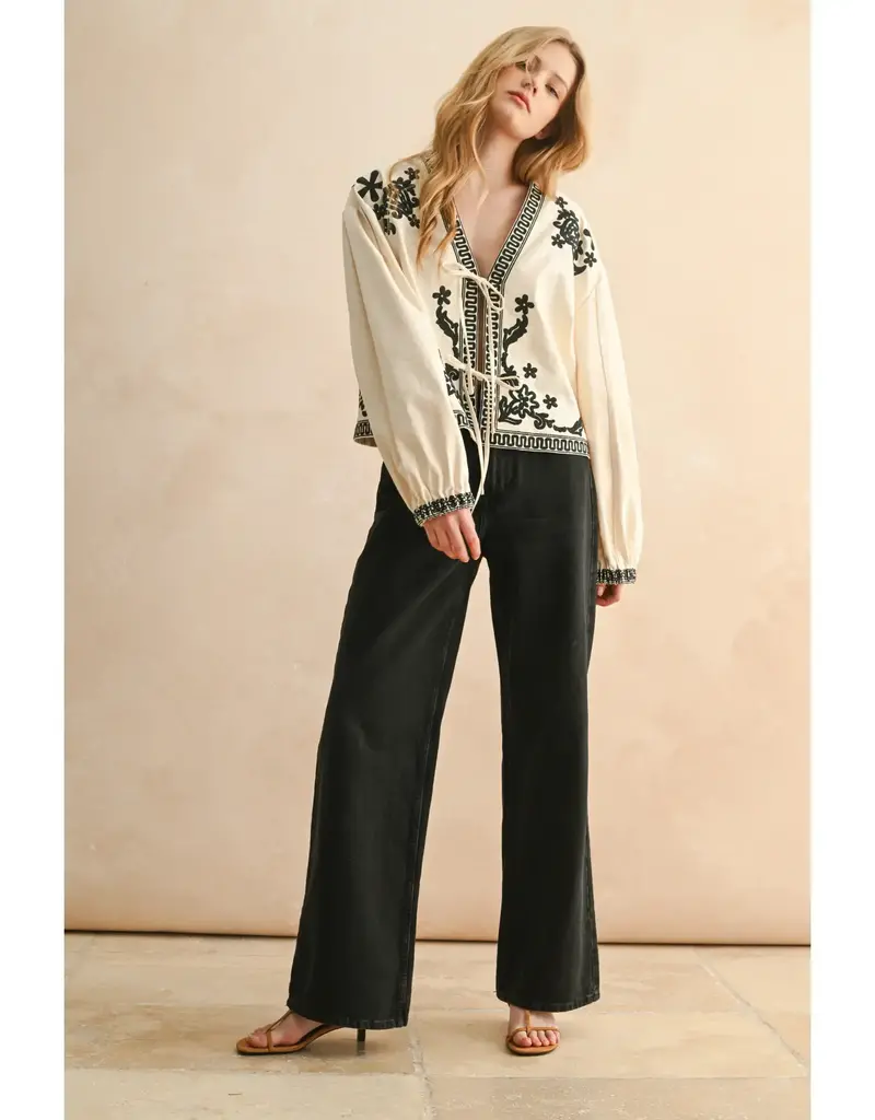 miou muse Floral Patch Bow Top