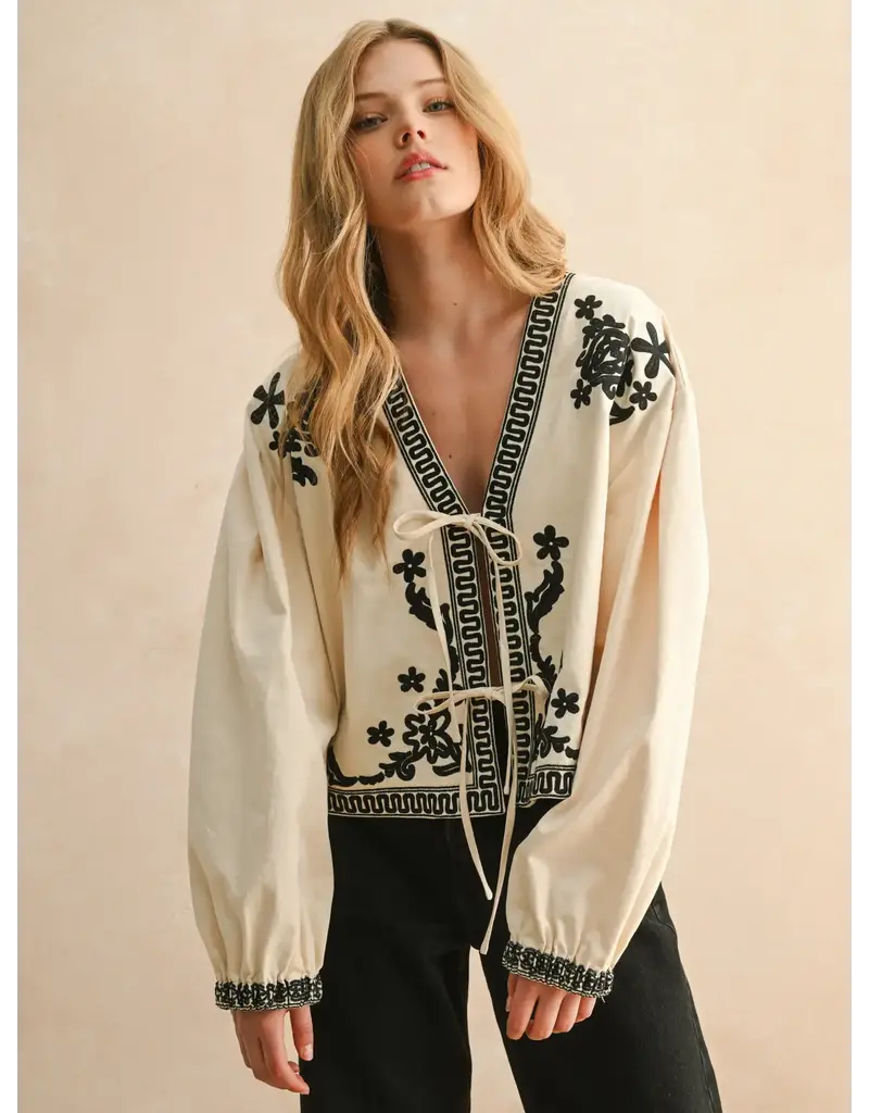 miou muse Floral Patch Bow Top
