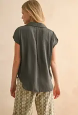 miou muse Button Down Cap Sleeve Top