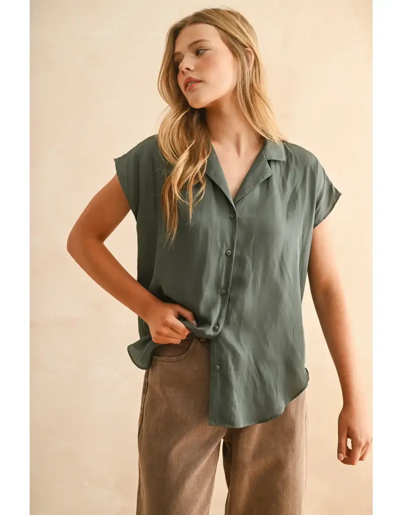 miou muse Button Down Cap Sleeve Top