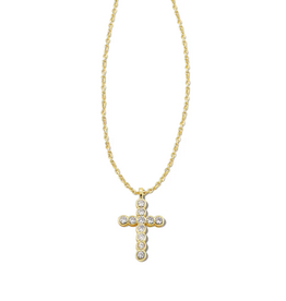 Kendra Scott Cross Crystal Pendant Necklace Gold White Crystal