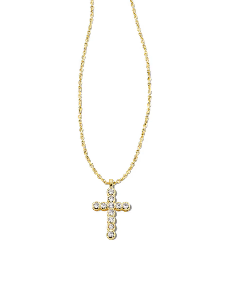 Kendra Scott Cross Crystal Pendant Necklace Gold White Crystal