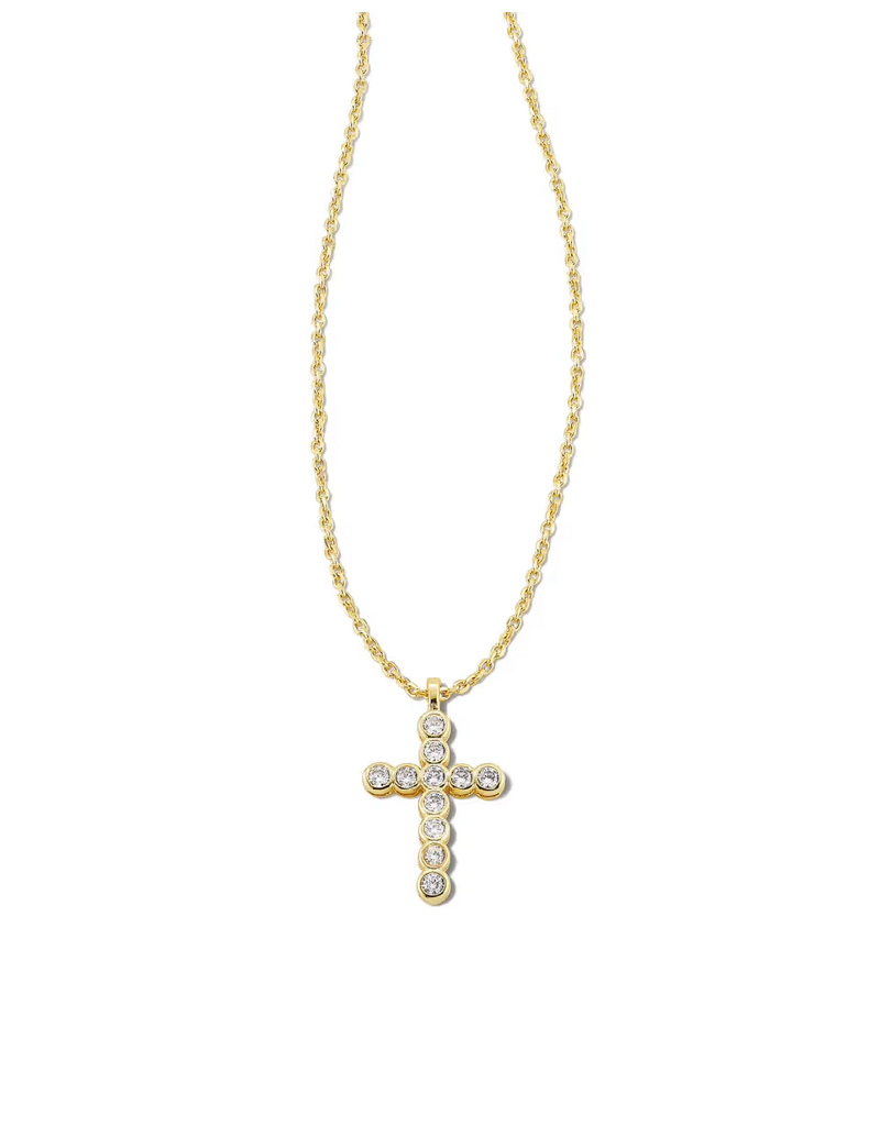 Kendra Scott Cross Crystal Pendant Necklace Gold White Crystal