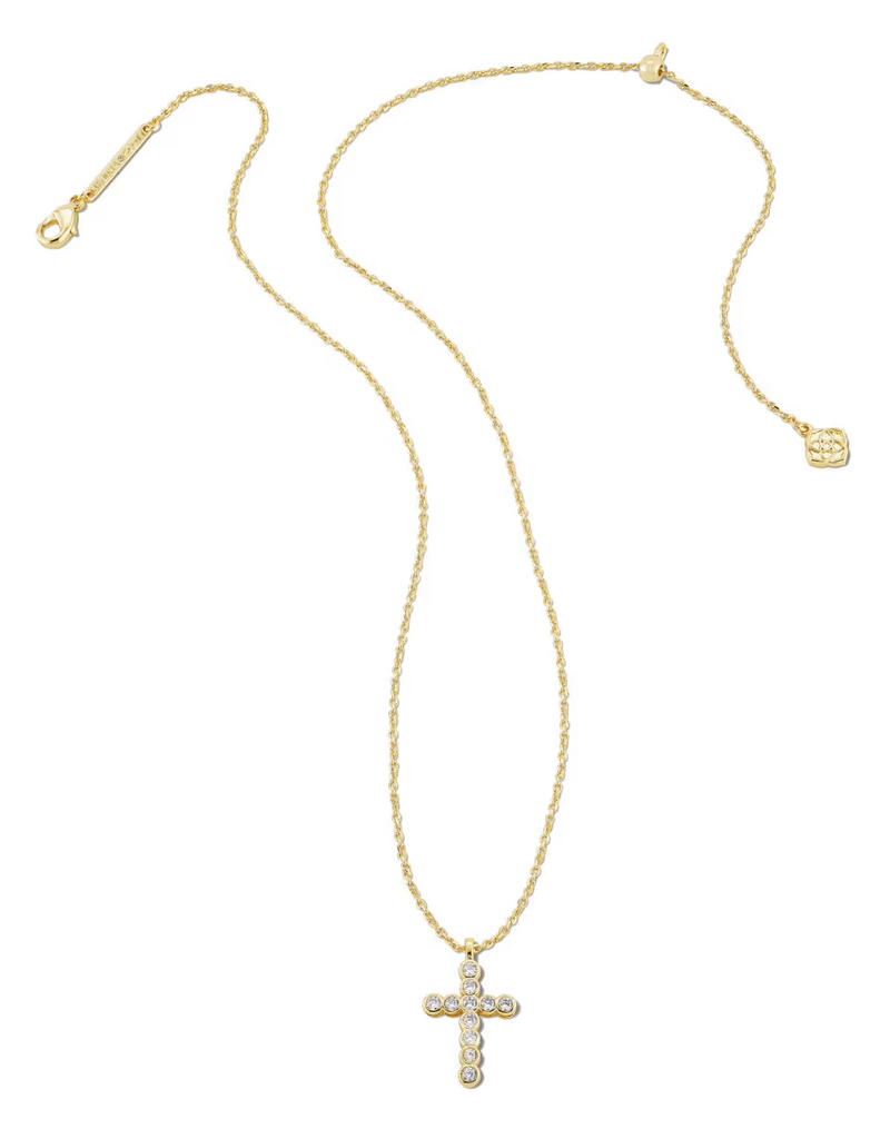 Kendra Scott Cross Crystal Pendant Necklace Gold White Crystal