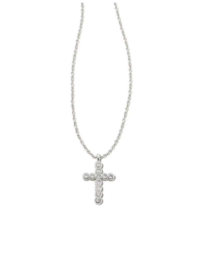 Kendra Scott Cross Crystal Pendant Necklace Silver White Crystal