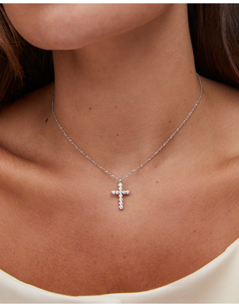 Kendra Scott Cross Crystal Pendant Necklace Silver White Crystal