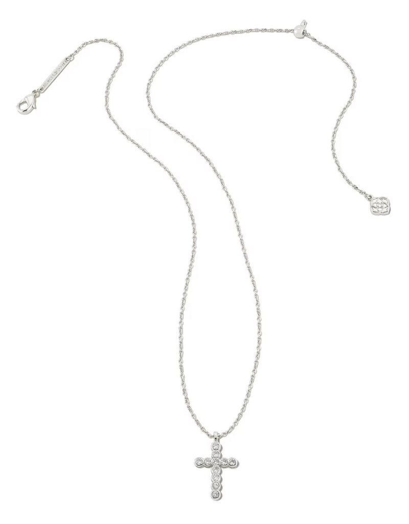 Kendra Scott Cross Crystal Pendant Necklace Silver White Crystal