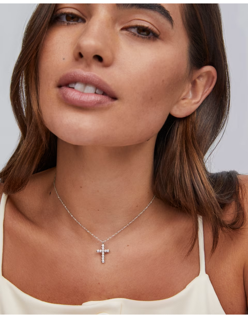 Kendra Scott Cross Crystal Pendant Necklace Silver White Crystal