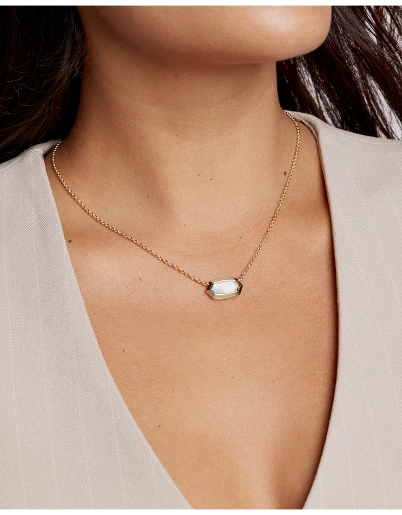 Kendra Scott Elisa Bezel Pendant Necklace Gold Ivory MOP