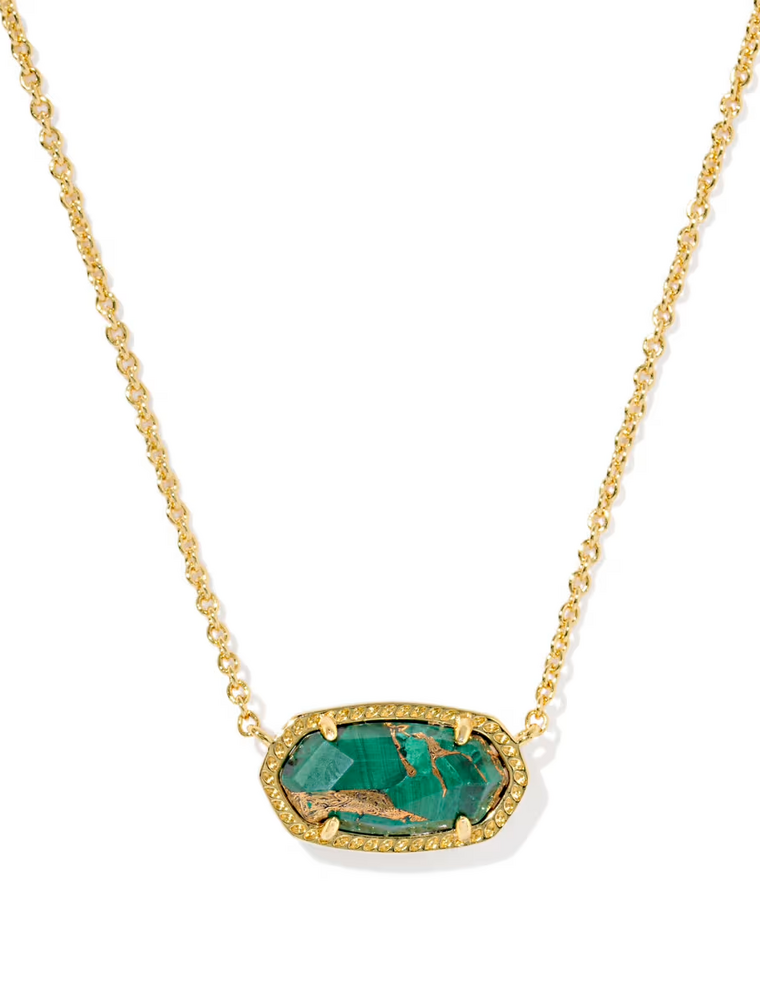Kendra Scott Elisa Necklace Gold Bronze Veined Malachite Necklace