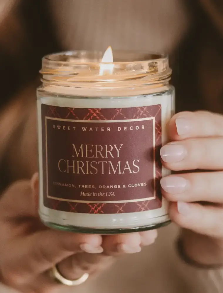 Sweet Water Decor Merry Christmas 9oz.  Soy Candle