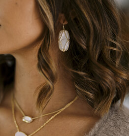 Kendra Scott Elle Lattice Frame Drop Earring Gold Ivory Mother of Pearl