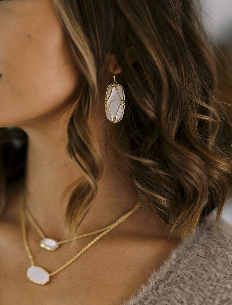 Kendra Scott Elle Lattice Frame Drop Earring Gold Ivory Mother of Pearl