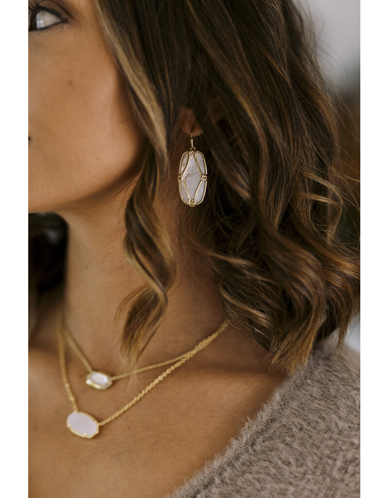 Kendra Scott Elle Lattice Frame Drop Earring Gold Ivory Mother of Pearl