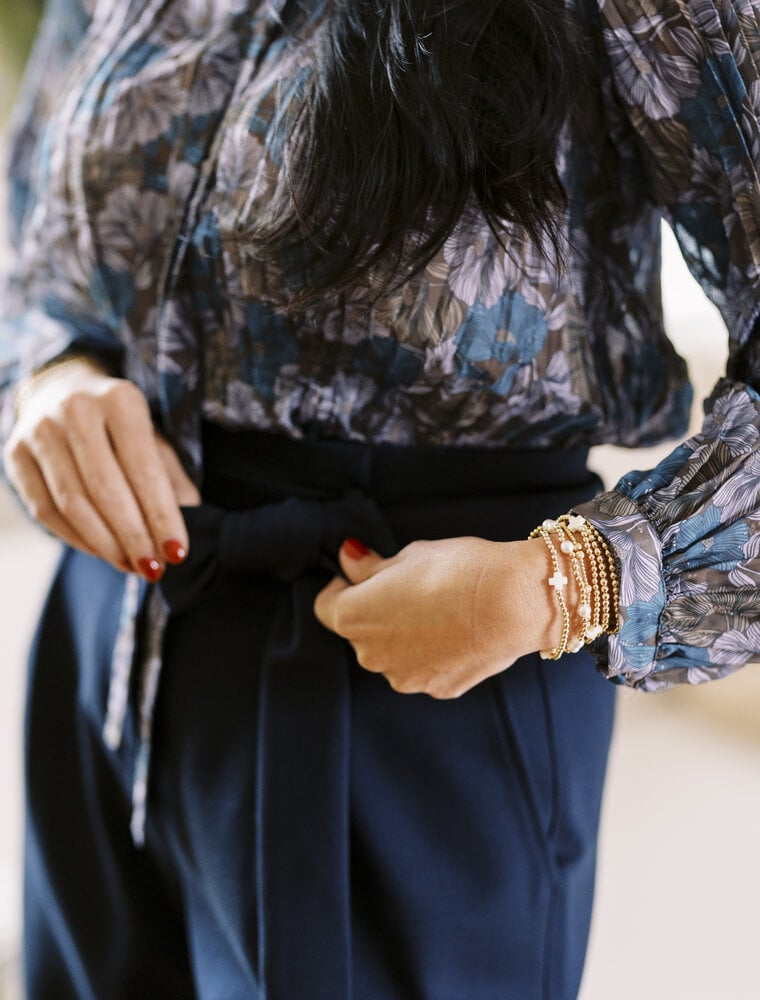 ENEWTON Signature Cross Pattern Gold 3mm Bracelet Off White