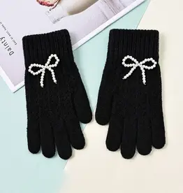 ninexis Winter Knit Gloves Pearl Bow (black)