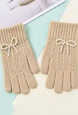 ninexis Winter Knit Gloves Pearl Bow (khaki)