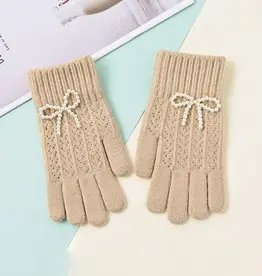 ninexis Winter Knit Gloves Pearl Bow (khaki)