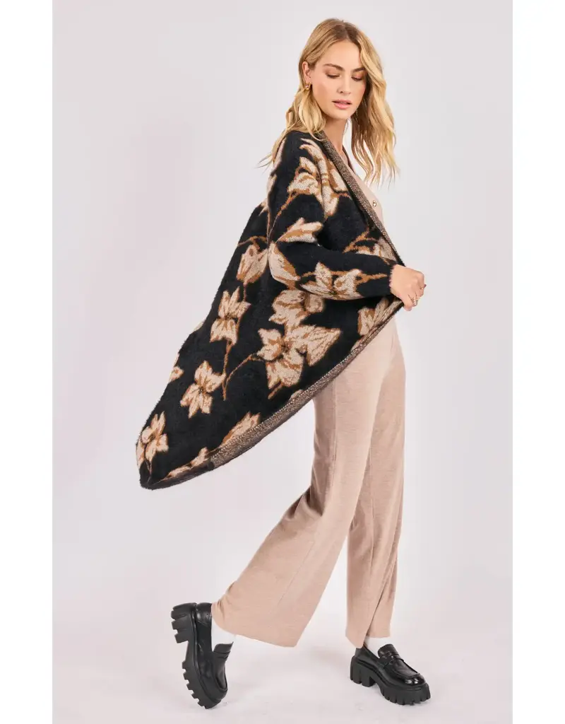 Sadie & Sage Emory Floral Intarsia Open Duster Cardi