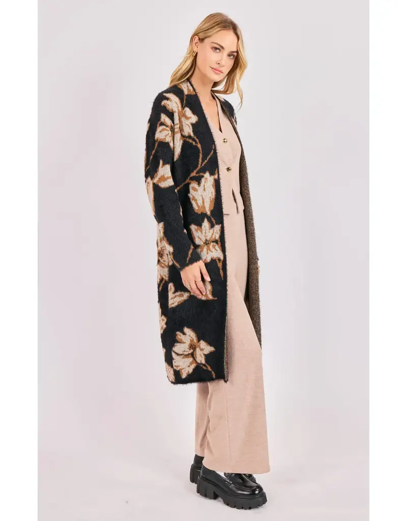 Sadie & Sage Emory Floral Intarsia Open Duster Cardi