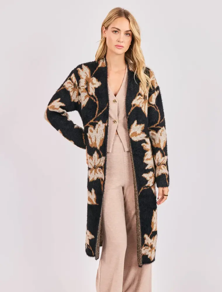 Sadie & Sage Emory Floral Intarsia Open Duster Cardi