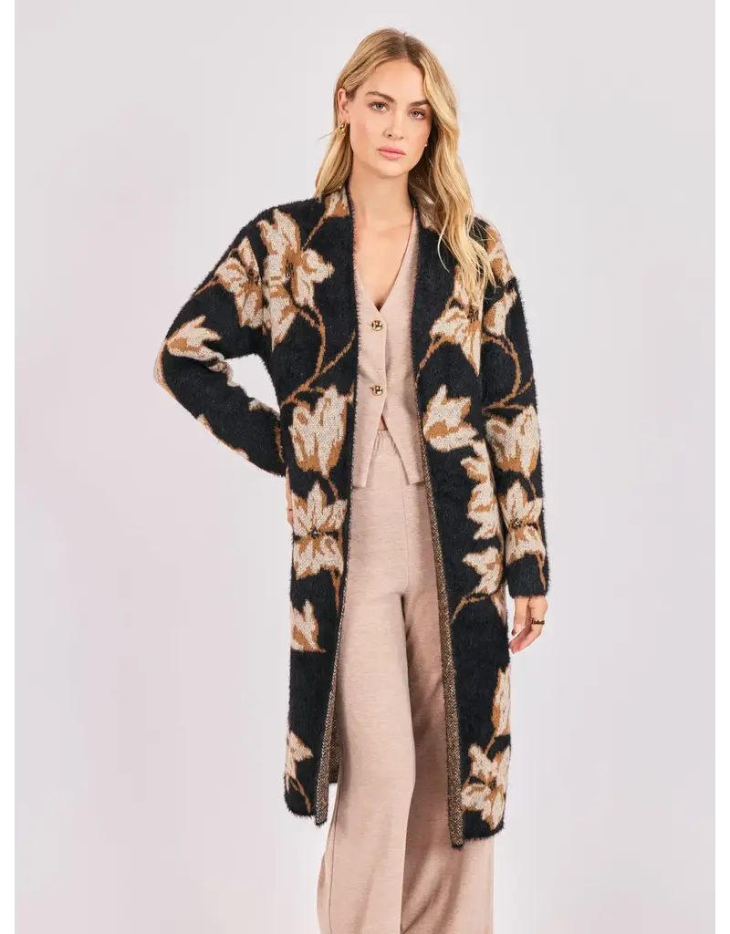 Sadie & Sage Emory Floral Intarsia Open Duster Cardi