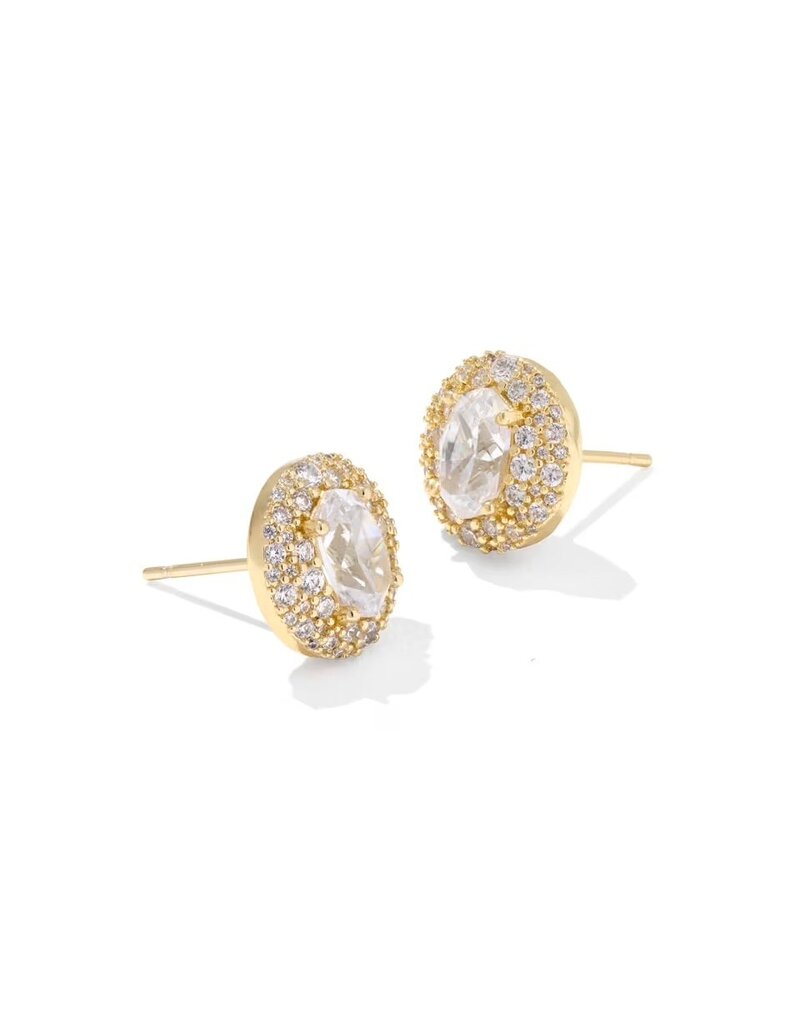 Kendra Scott Bella Stud Earrings Gold Metal White CZ