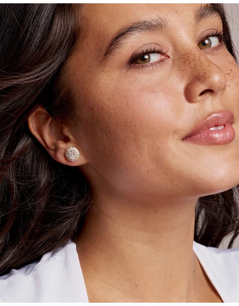 Kendra Scott Bella Stud Earrings Gold Metal White CZ